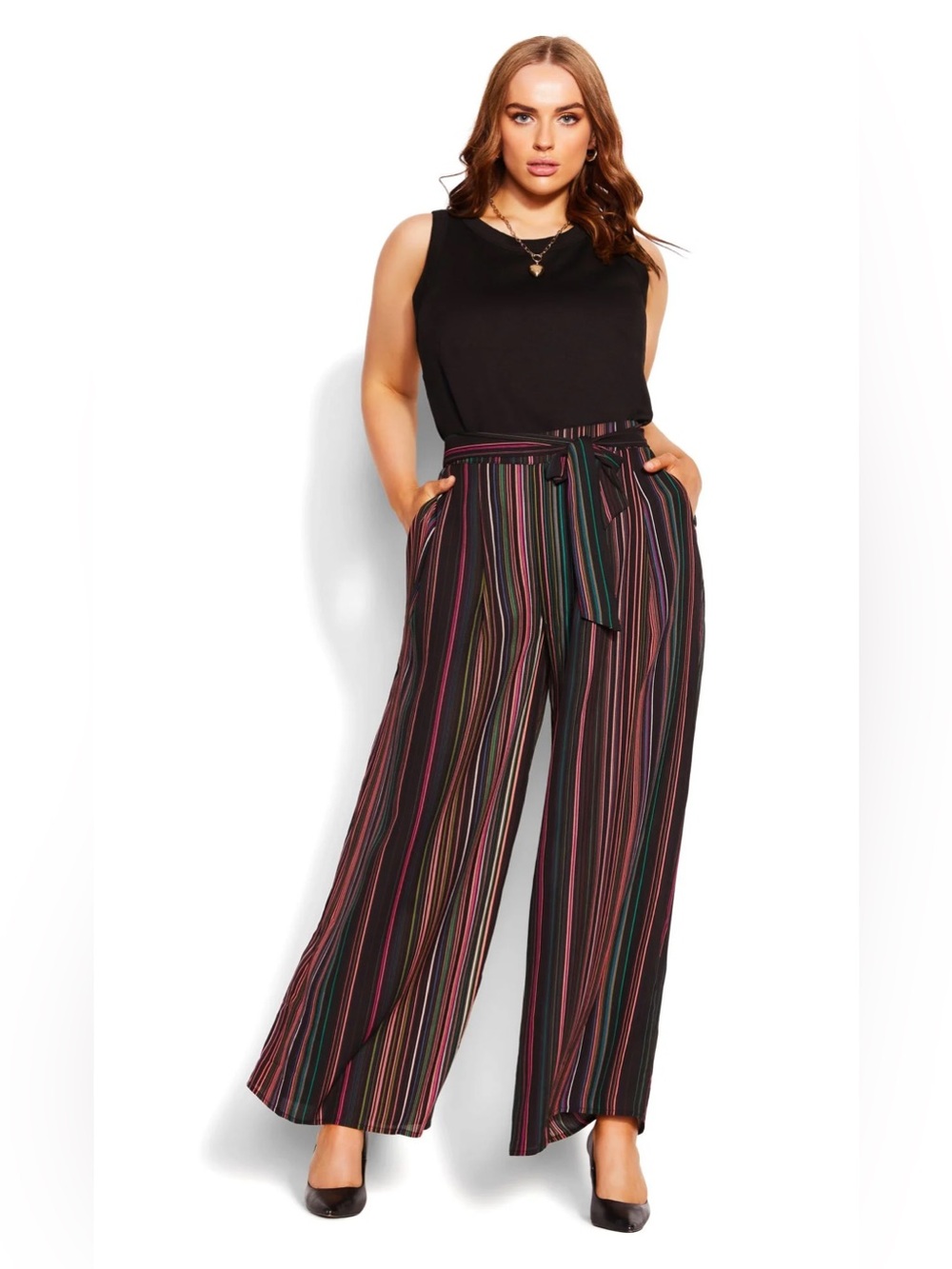 City Chic Multicolor Striped Wide Leg Boho Pants Size L / 20